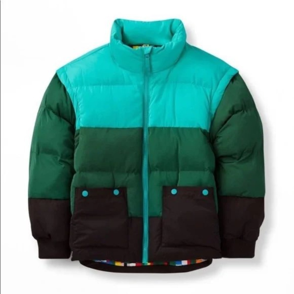 LEGO x Target Colorblock‎ Puffer Jacket Convertible Vest Green Teal Kids XL